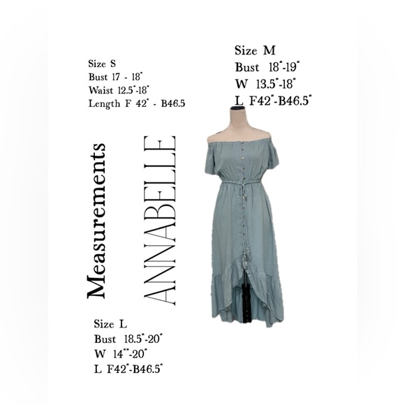 ANNABELLA  DRESS IN DUSTY BLUE SIZES S, M, L. M measurements are in the picture. - Picture 5 of 16